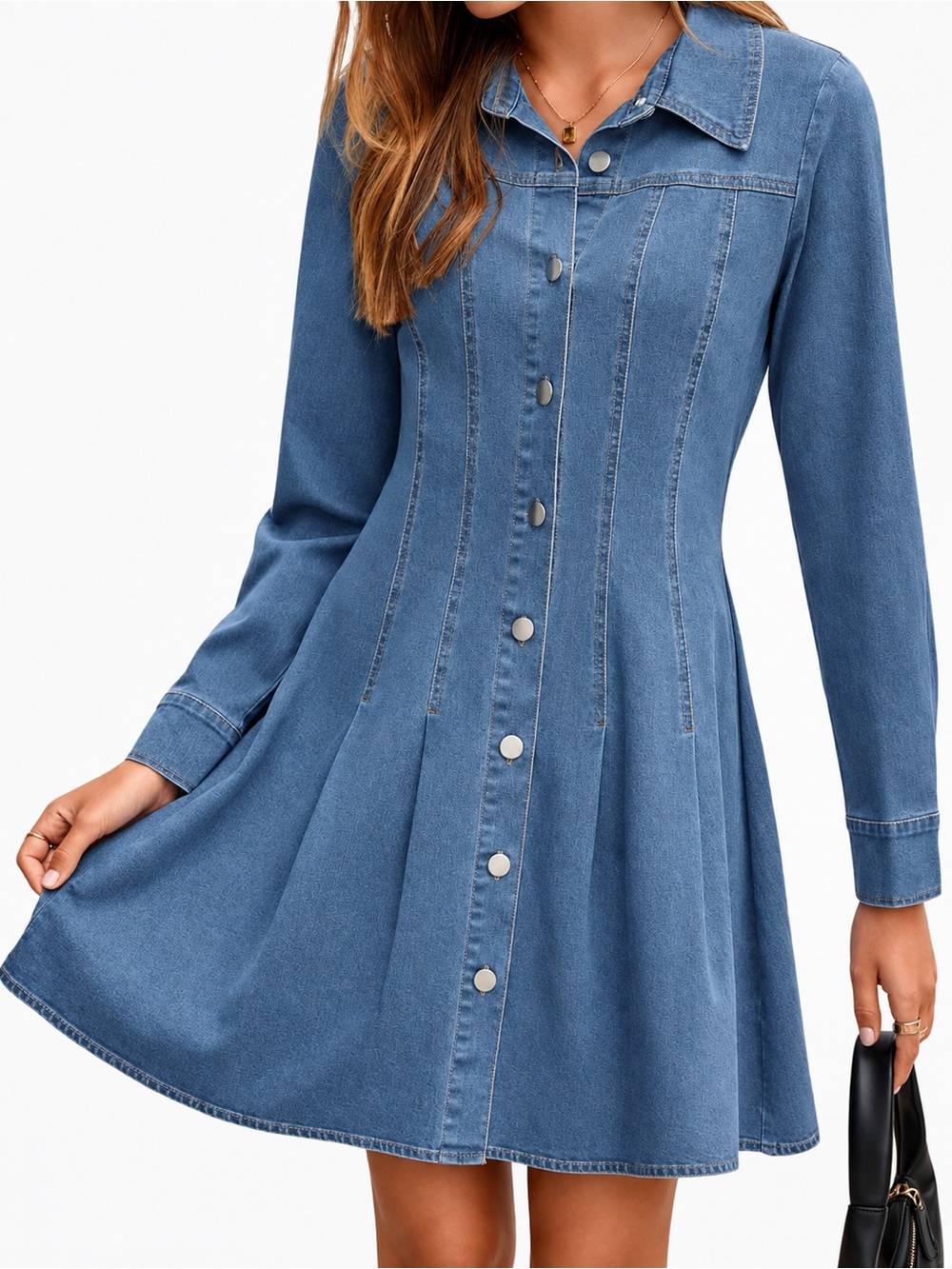 DENIM SHIRT DRESS | Women’s Western Button-Front Fit & Flare Dress - Blue